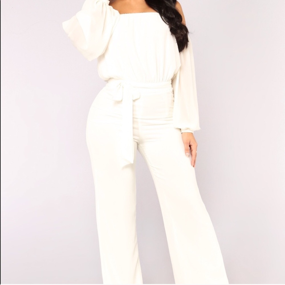 White off shoulder jumpsuit